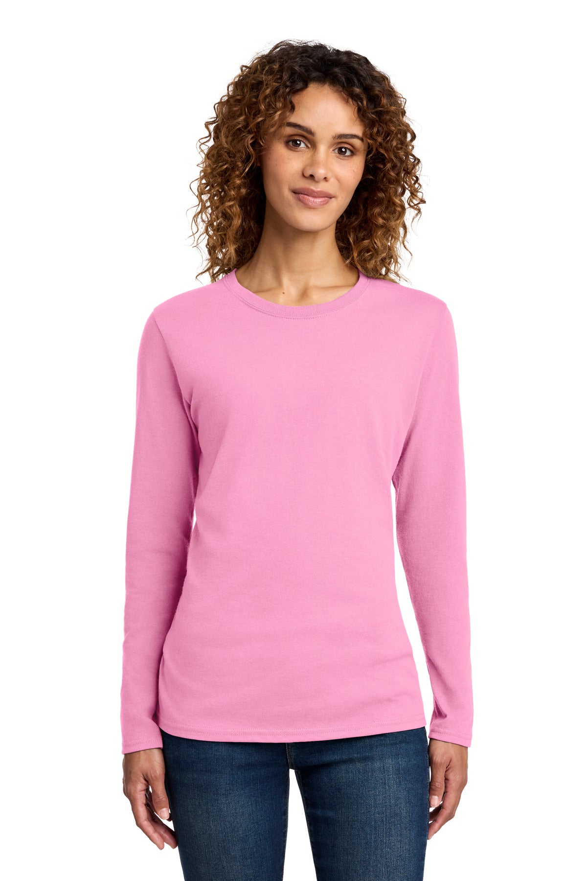 Port & Co Women's Long Sleeve Core Cotton Tee. LPC54LS - Candy Pink - front