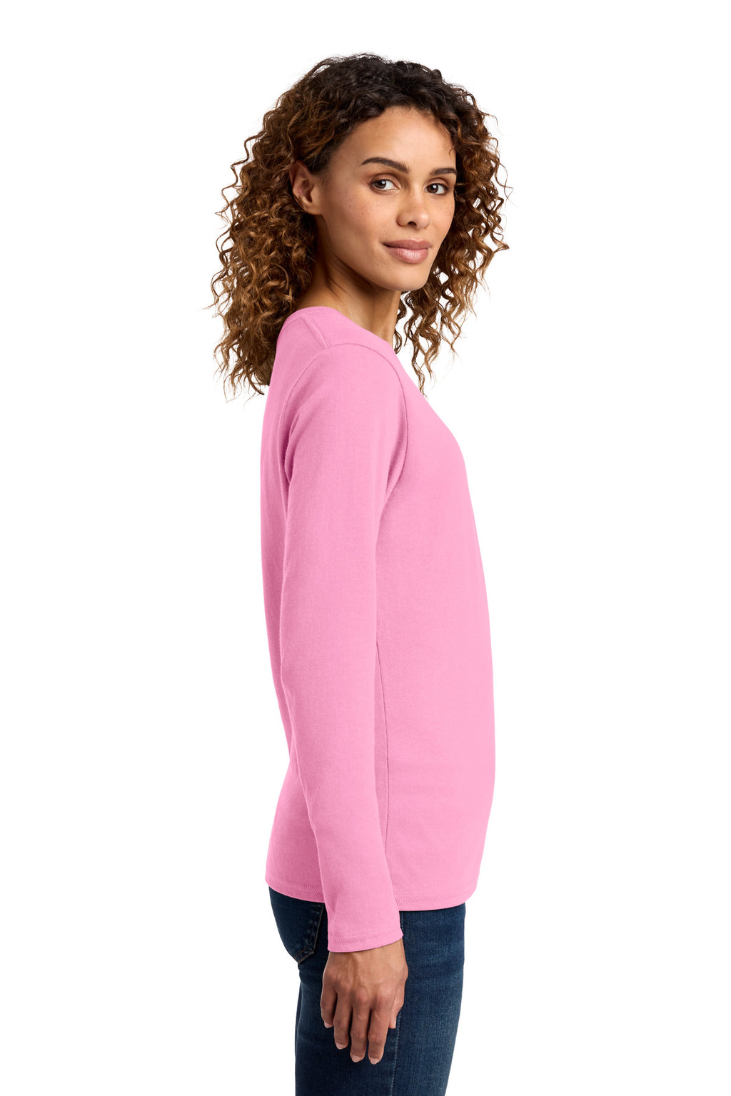 Port & Co Women's Long Sleeve Core Cotton Tee. LPC54LS - Candy Pink - side