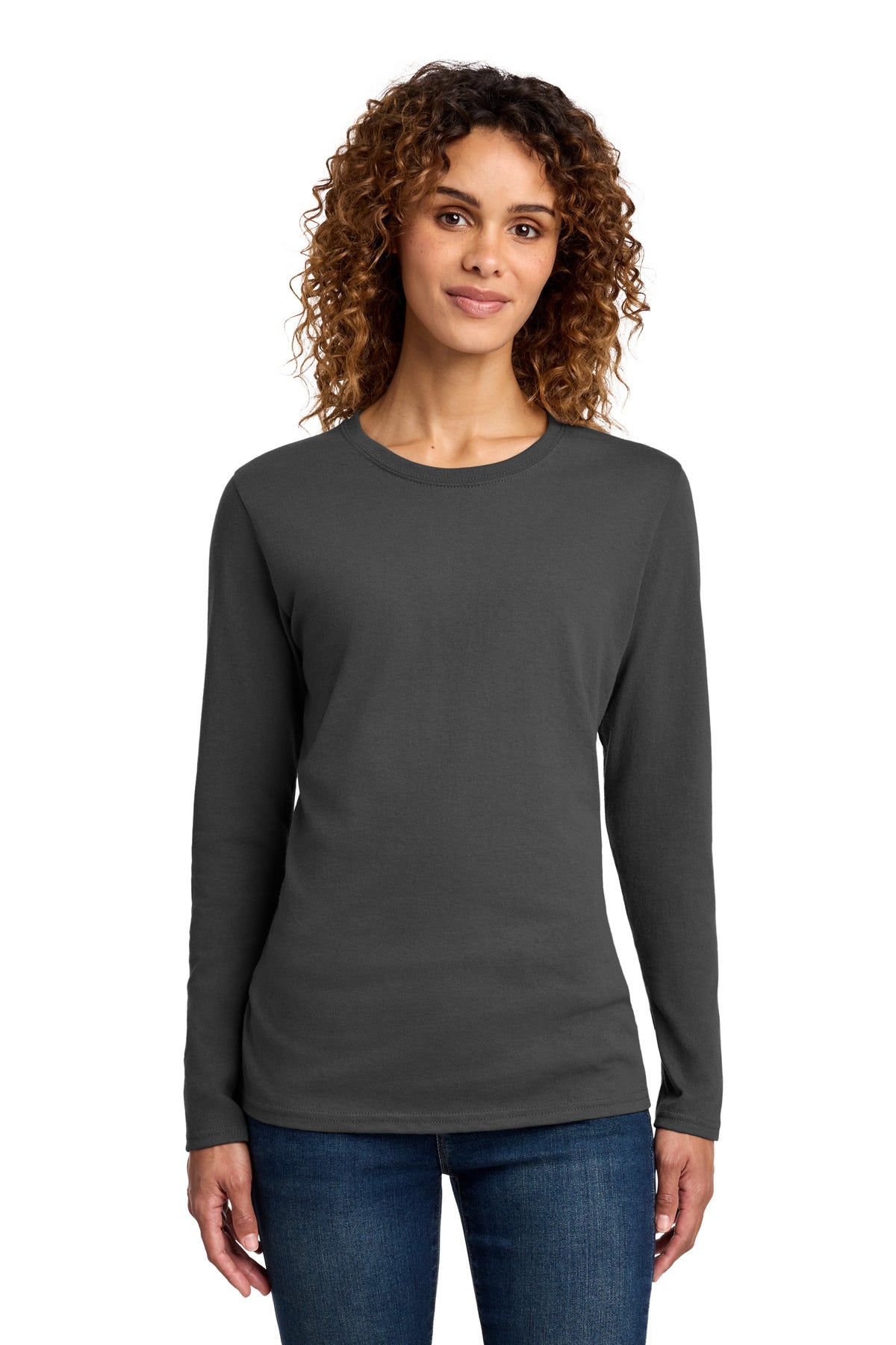 Port & Co Women's Long Sleeve Core Cotton Tee. LPC54LS - Charcoal - front