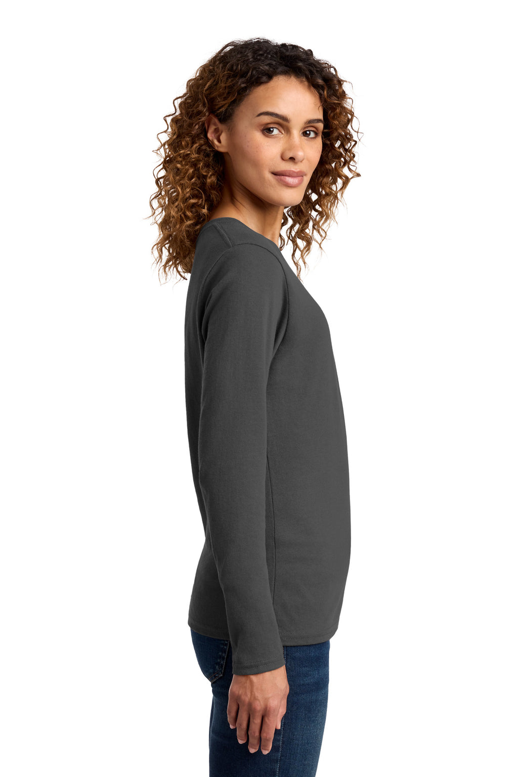 Port & Co Women's Long Sleeve Core Cotton Tee. LPC54LS - Charcoal - side