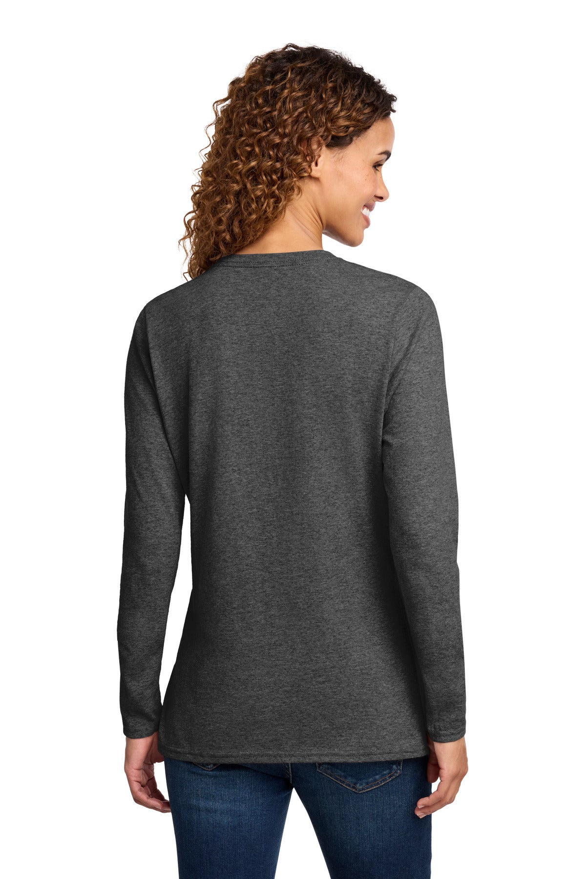 Port & Co Women's Long Sleeve Core Cotton Tee. LPC54LS - Dark Heather Grey - back