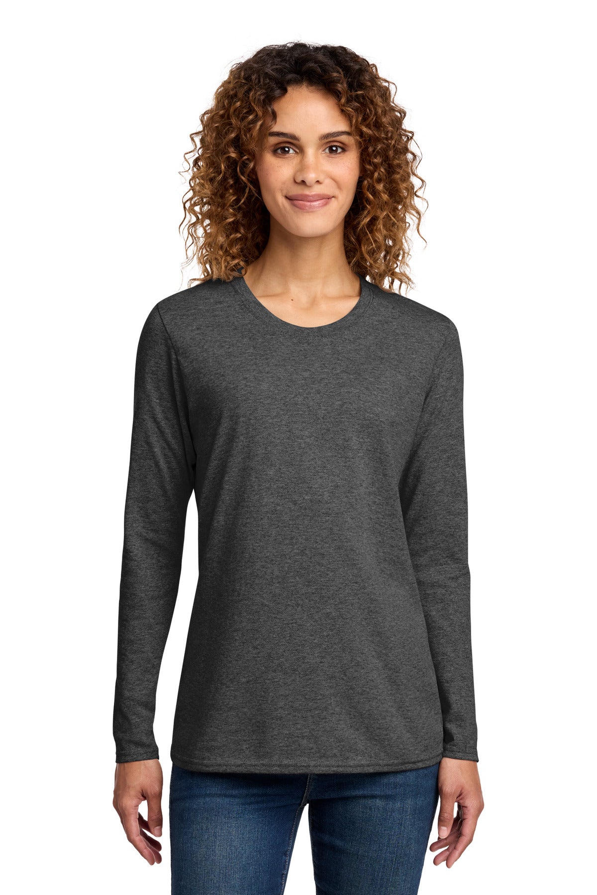 Port & Co Women's Long Sleeve Core Cotton Tee. LPC54LS - Dark Heather Grey - front