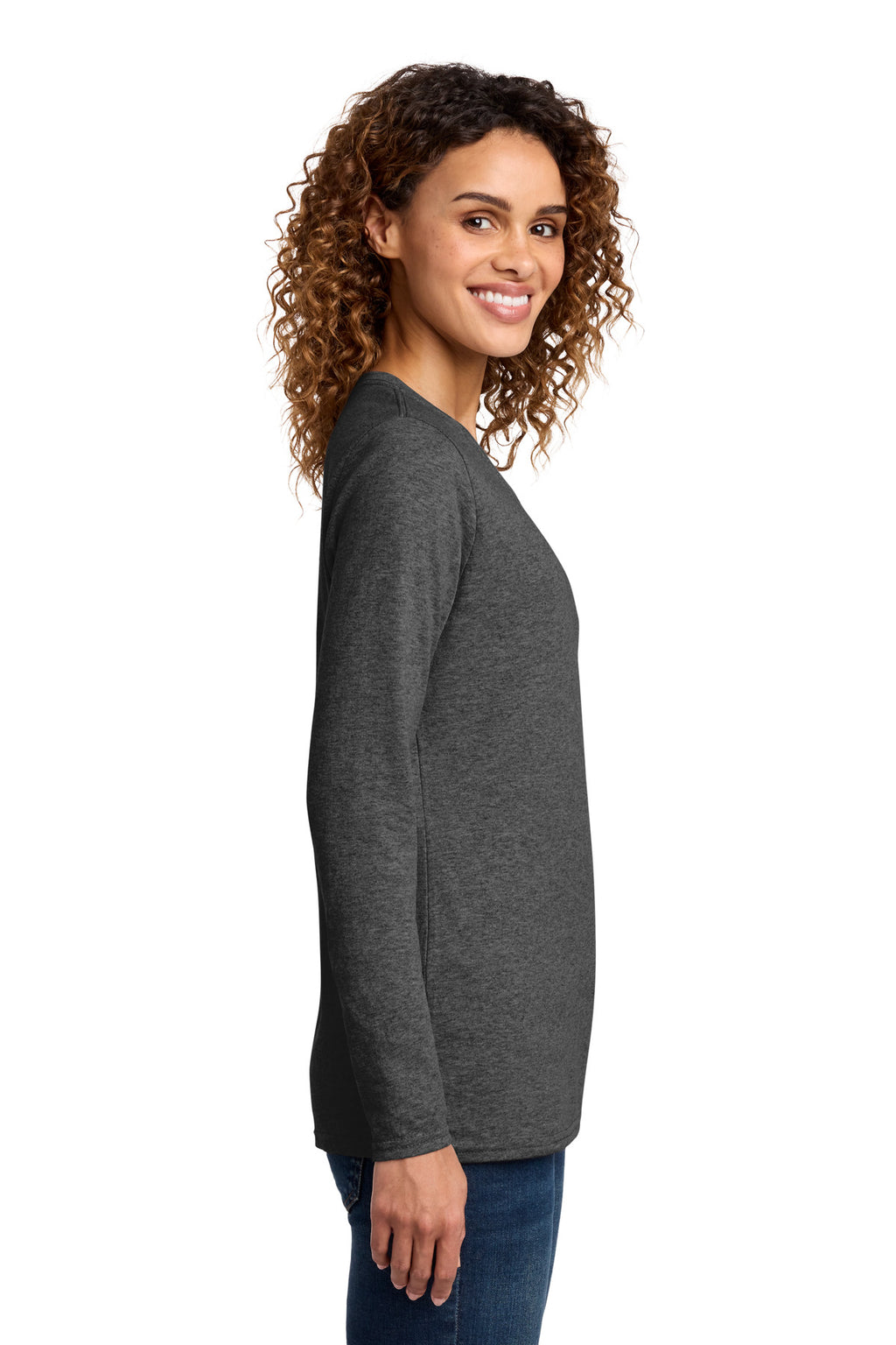 Port & Co Women's Long Sleeve Core Cotton Tee. LPC54LS - Dark Heather Grey - side