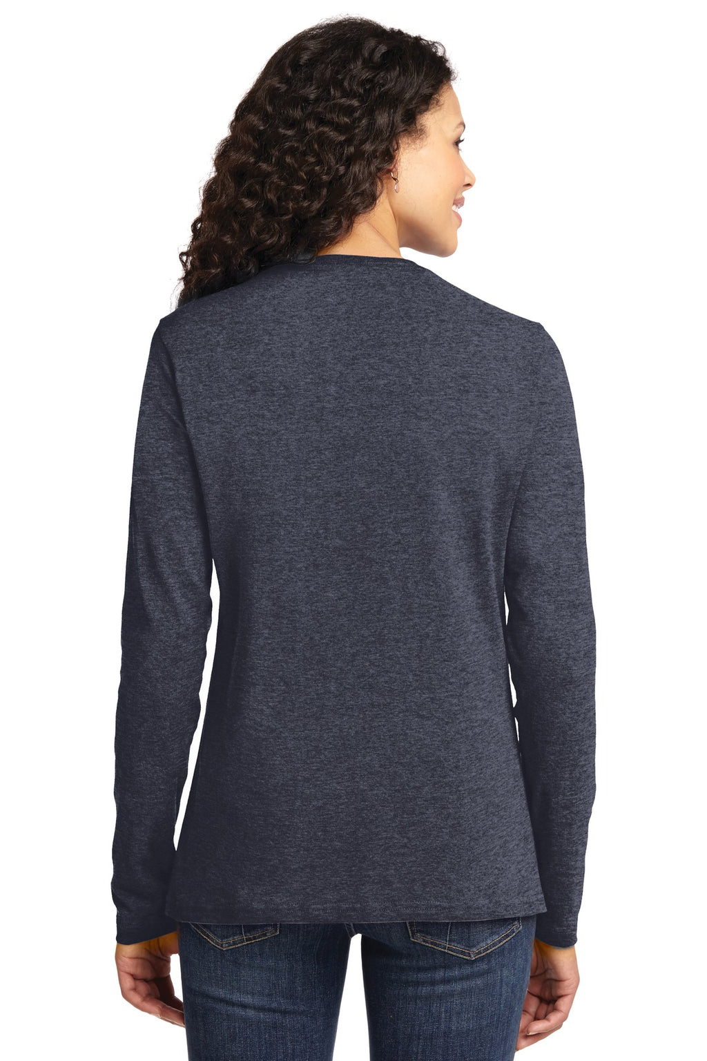 Port & Co Women's Long Sleeve Core Cotton Tee. LPC54LS - Heather Navy - back