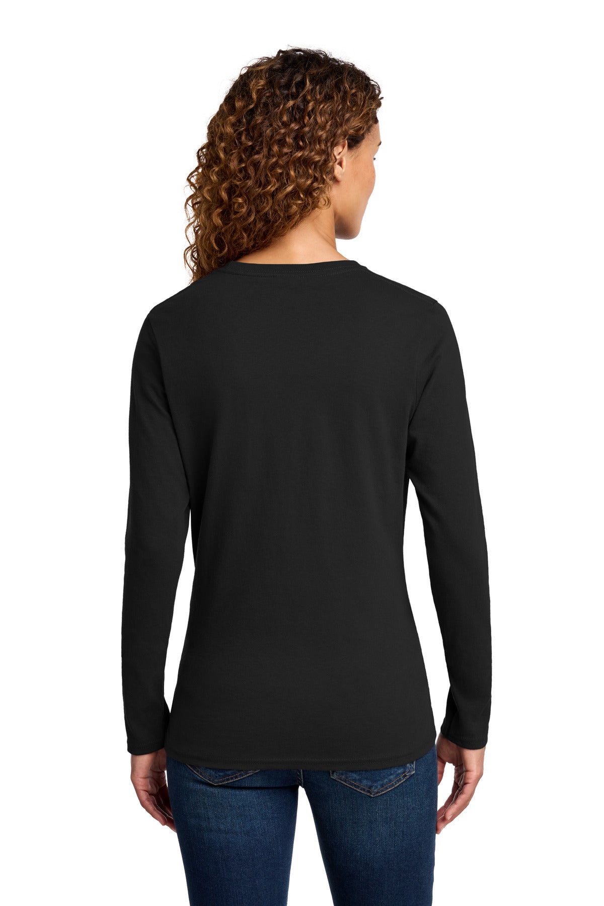 Port & Co Women's Long Sleeve Core Cotton Tee. LPC54LS - Jet Black - back
