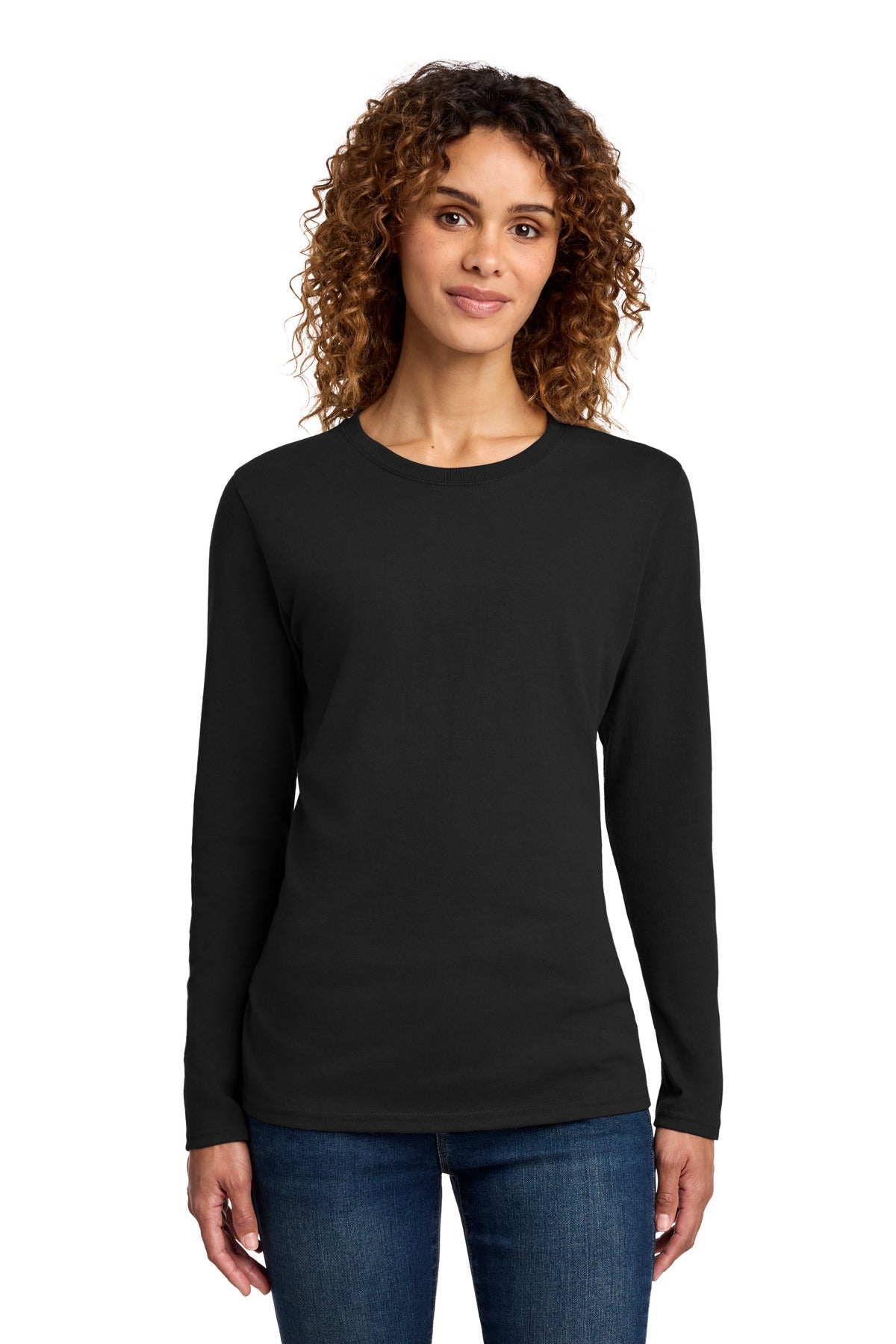 Port & Co Women's Long Sleeve Core Cotton Tee. LPC54LS - Jet Black - front