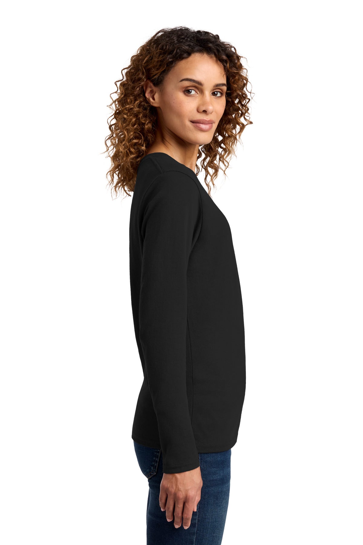 Port & Co Women's Long Sleeve Core Cotton Tee. LPC54LS - Jet Black - side