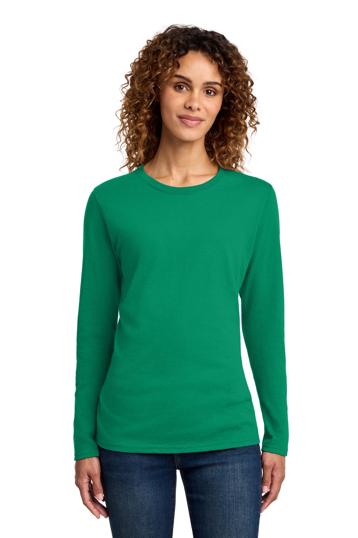 Port & Co Women's Long Sleeve Core Cotton Tee. LPC54LS - Kelly - front