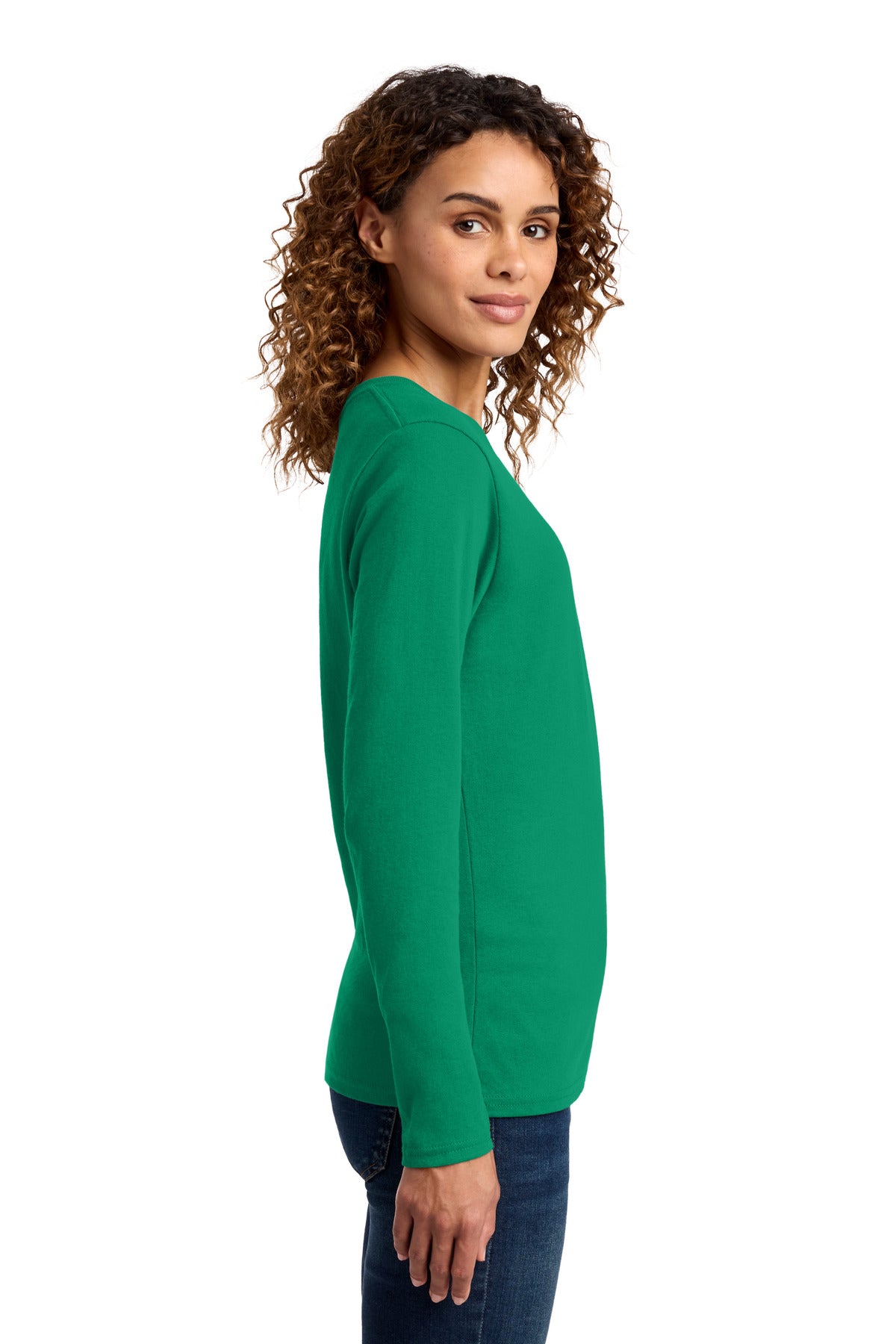 Port & Co Women's Long Sleeve Core Cotton Tee. LPC54LS - Kelly - side