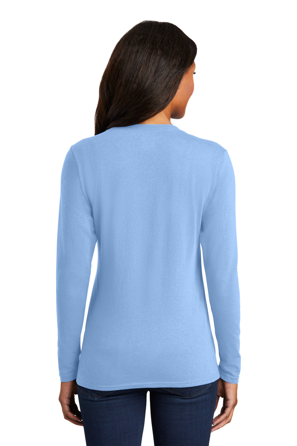 Port & Co Women's Long Sleeve Core Cotton Tee. LPC54LS - Light Blue - back