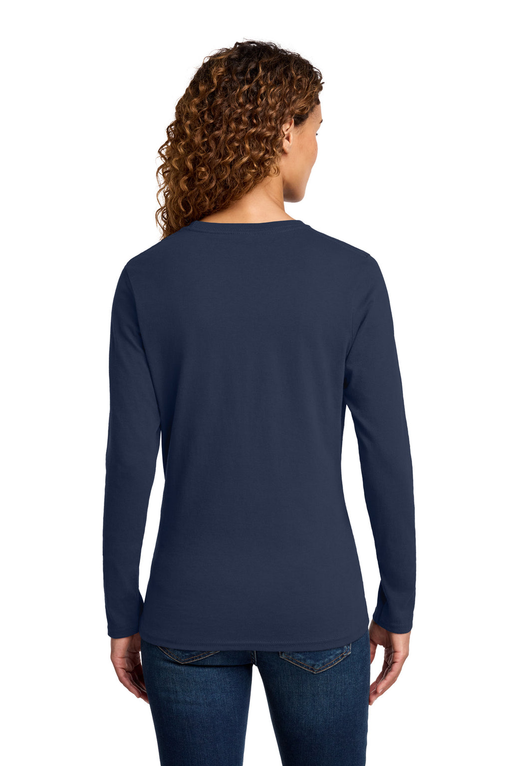 Port & Co Women's Long Sleeve Core Cotton Tee. LPC54LS - Navy - back
