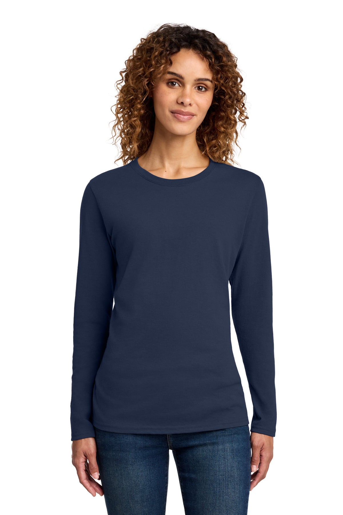 Port & Co Women's Long Sleeve Core Cotton Tee. LPC54LS - Navy - front