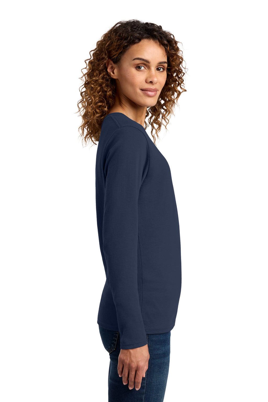 Port & Co Women's Long Sleeve Core Cotton Tee. LPC54LS - Navy - side