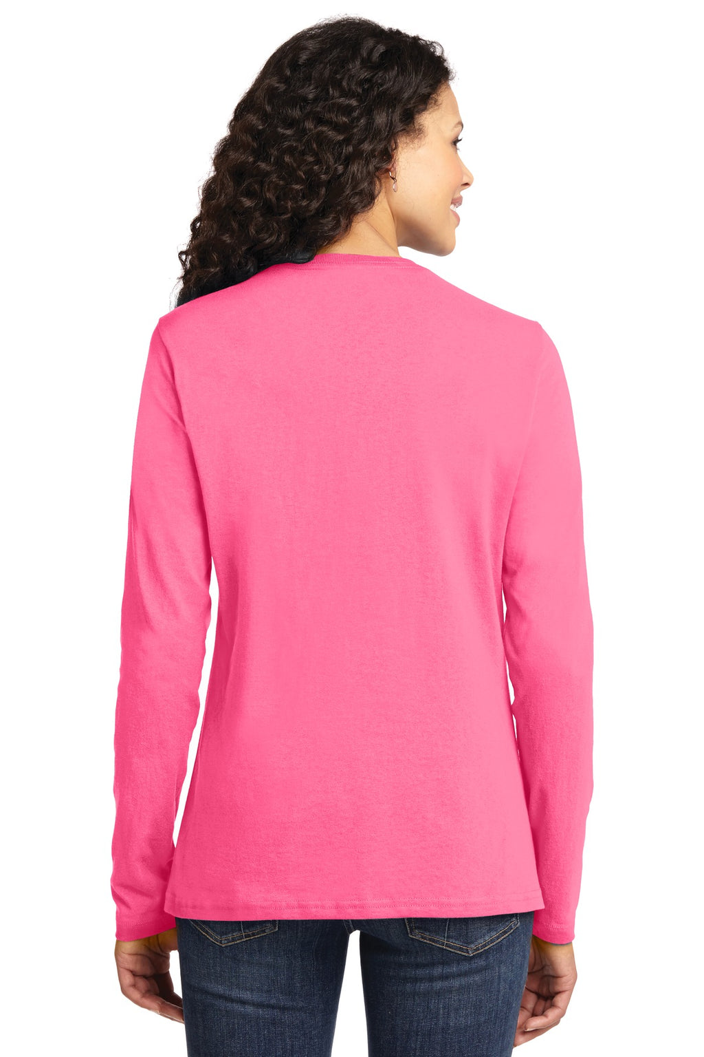 Port & Co Women's Long Sleeve Core Cotton Tee. LPC54LS - Neon Pink - back