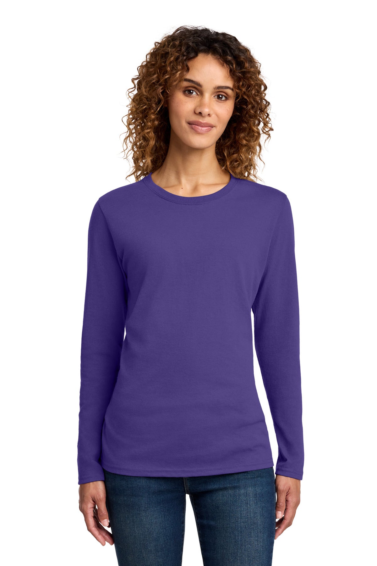 Port & Co Women's Long Sleeve Core Cotton Tee. LPC54LS - Purple - front