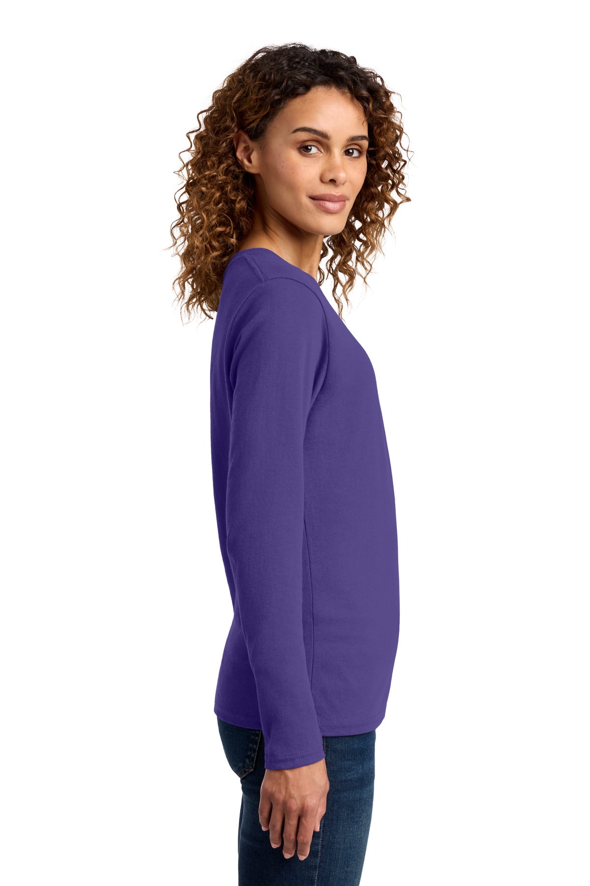 Port & Co Women's Long Sleeve Core Cotton Tee. LPC54LS - Purple - side