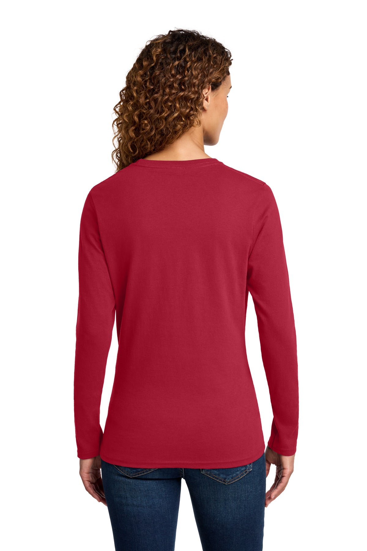 Port & Co Women's Long Sleeve Core Cotton Tee. LPC54LS - Red - back