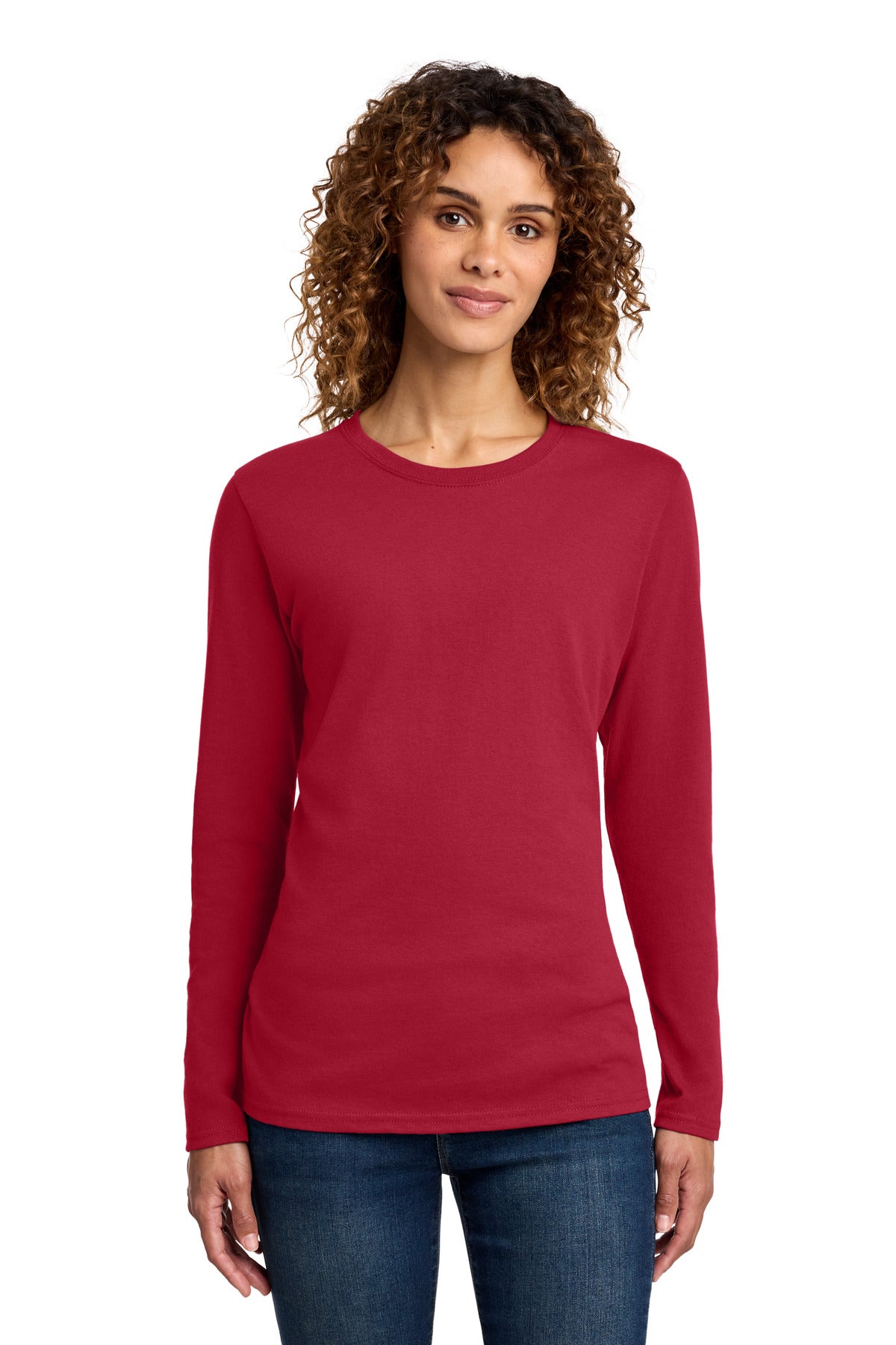 Port & Co Women's Long Sleeve Core Cotton Tee. LPC54LS - Red - front