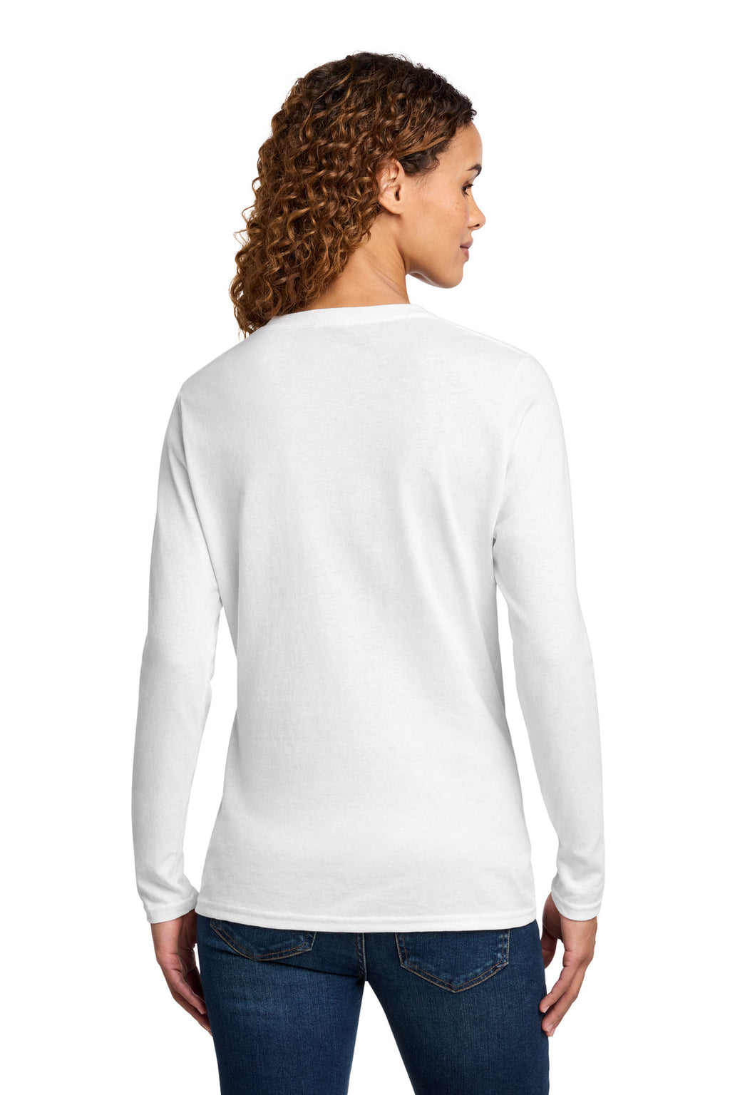 Port & Co Women's Long Sleeve Core Cotton Tee. LPC54LS - White - back