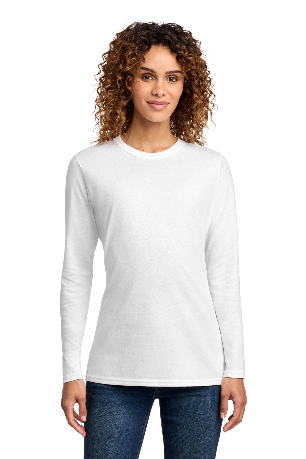 Port & Co Women's Long Sleeve Core Cotton Tee. LPC54LS - White - front