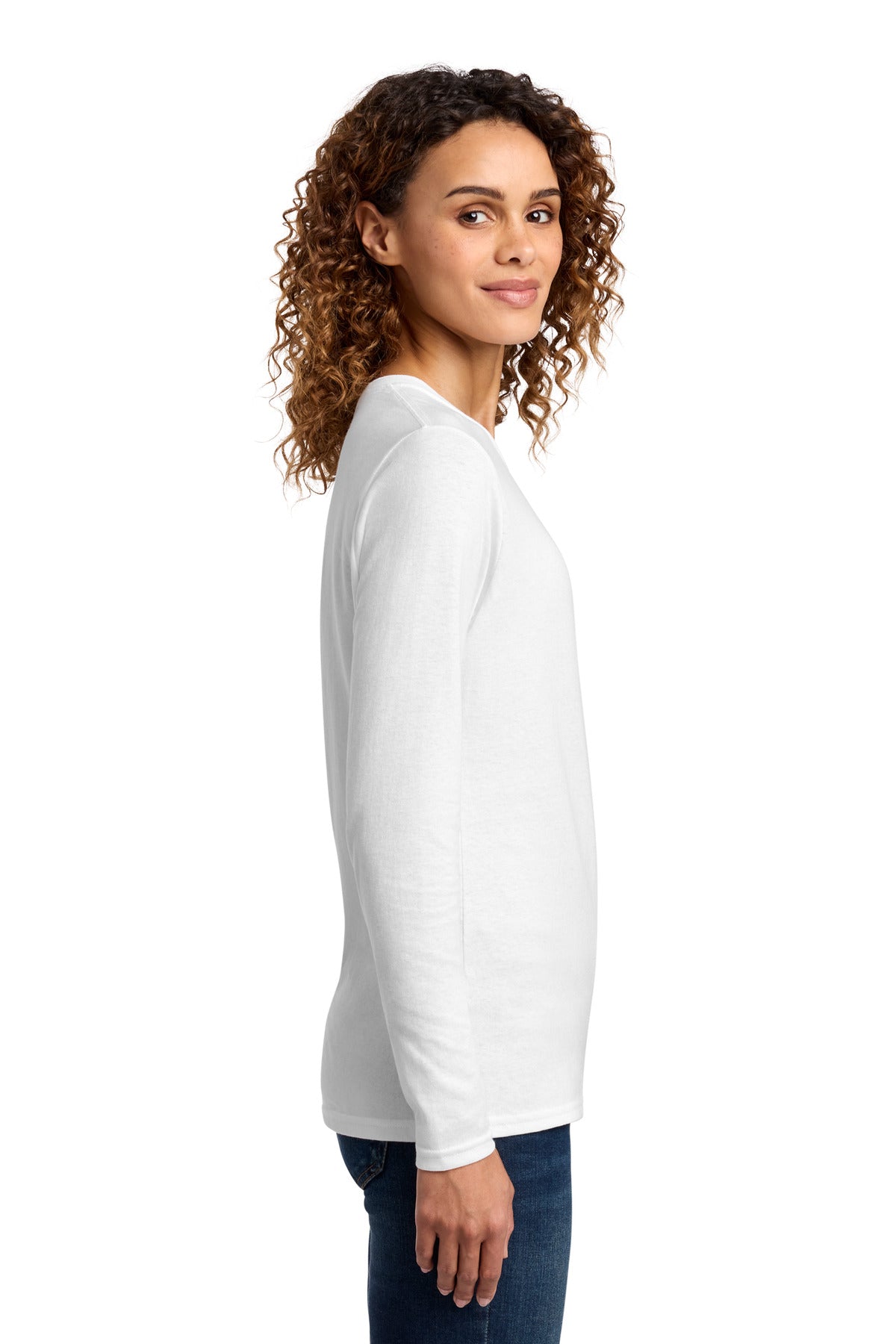 Port & Co Women's Long Sleeve Core Cotton Tee. LPC54LS - White - side