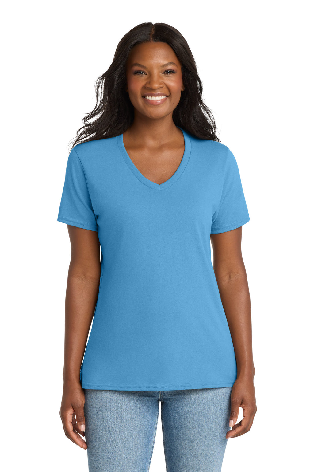 Port & Co Women's Core Cotton V-Neck Tee. LPC54V - Aquatic Blue - front