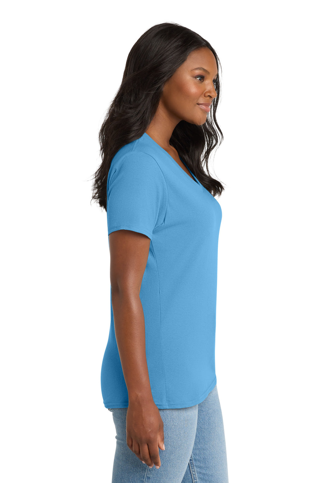 Port & Co Women's Core Cotton V-Neck Tee. LPC54V - Aquatic Blue - side