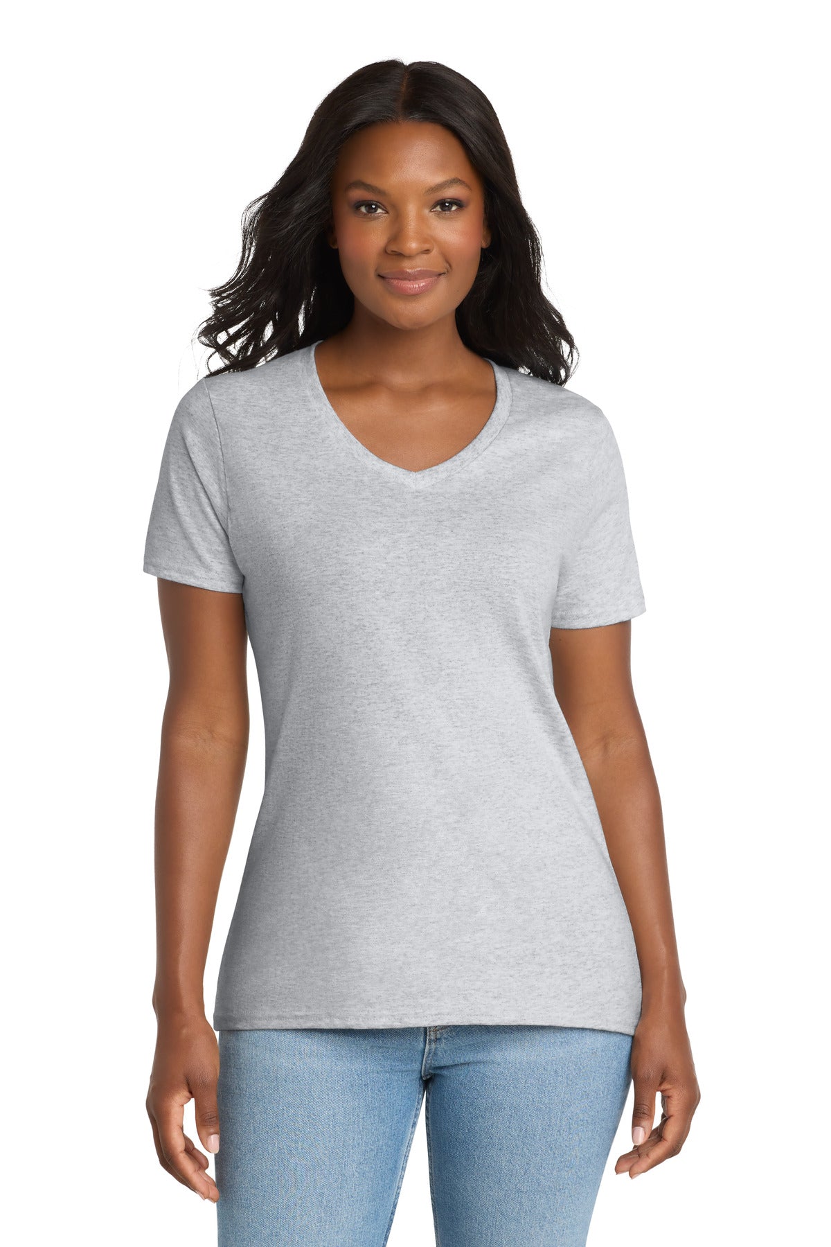 Port & Co Women's Core Cotton V-Neck Tee. LPC54V - Ash - front