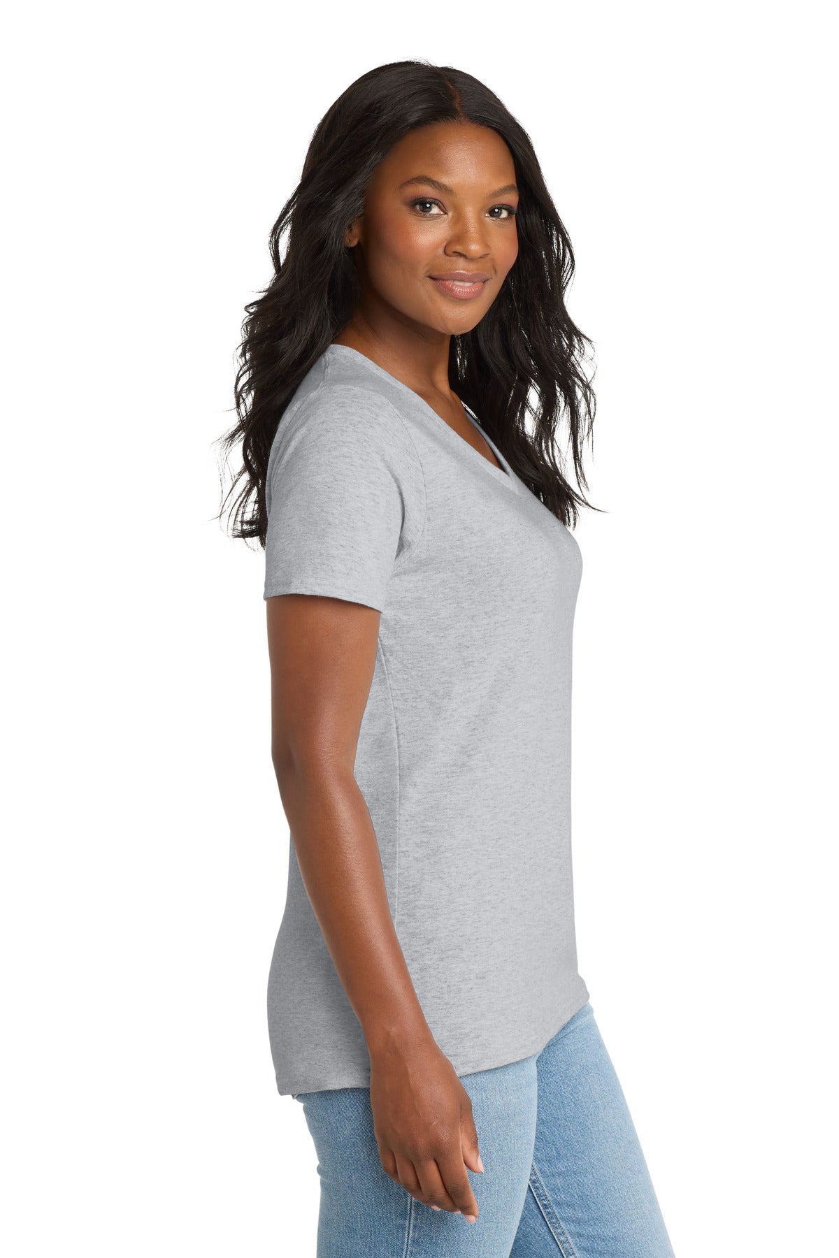 Port & Co Women's Core Cotton V-Neck Tee. LPC54V - Ash - side