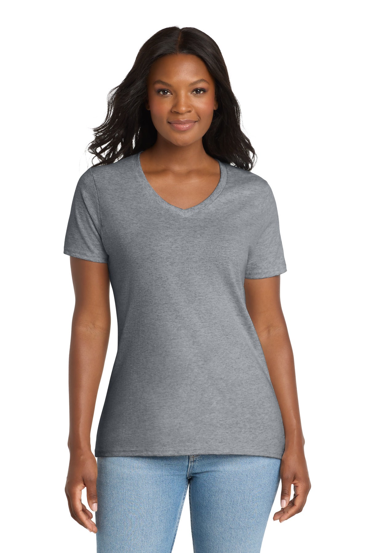 Port & Co Women's Core Cotton V-Neck Tee. LPC54V - Athletic Heather - front