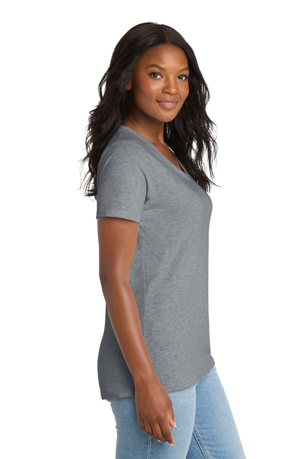 Port & Co Women's Core Cotton V-Neck Tee. LPC54V - Athletic Heather - side