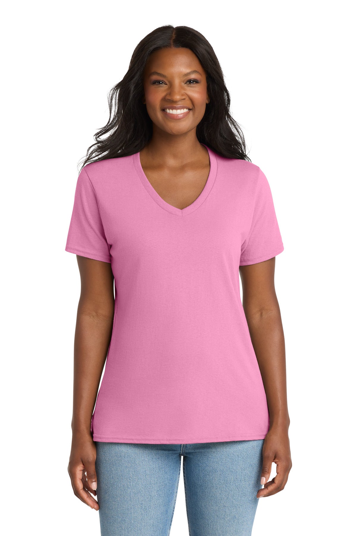 Port & Co Women's Core Cotton V-Neck Tee. LPC54V - Candy Pink - front
