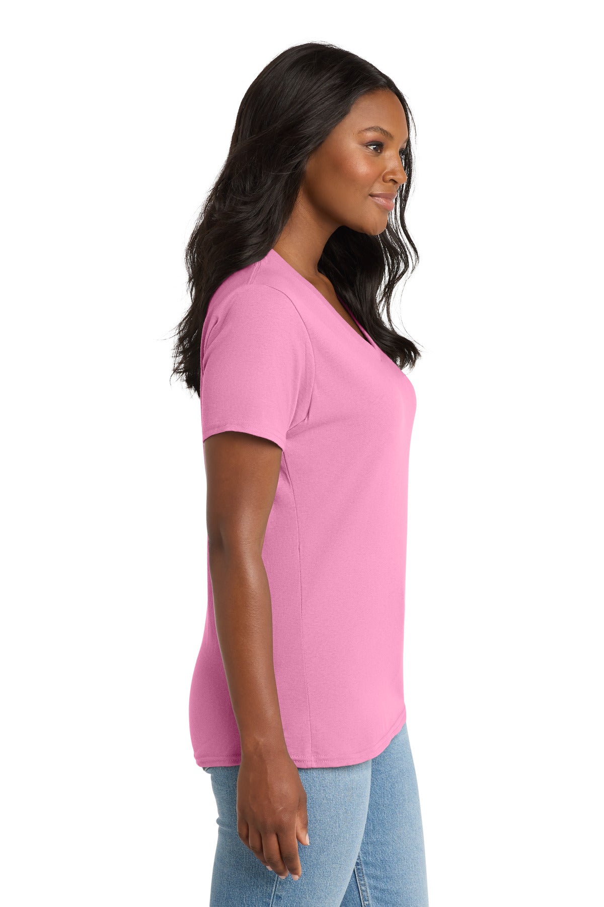 Port & Co Women's Core Cotton V-Neck Tee. LPC54V - Candy Pink - side