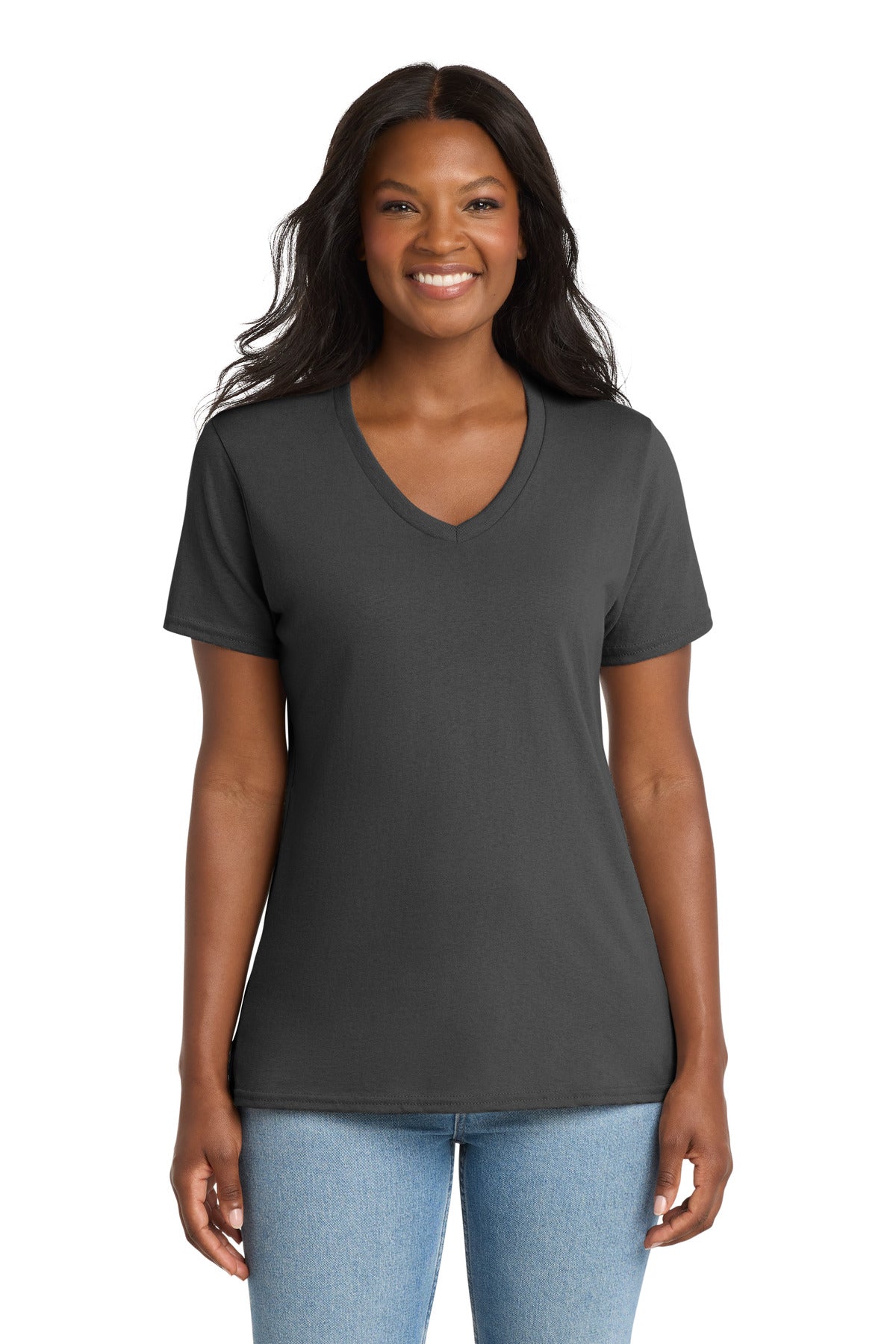 Port & Co Women's Core Cotton V-Neck Tee. LPC54V - Charcoal - front