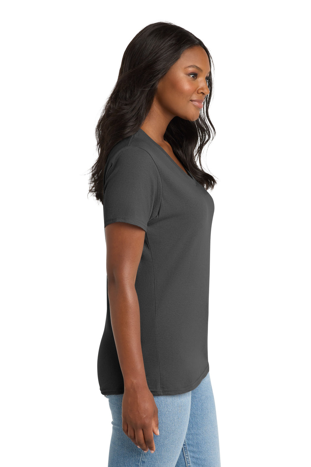 Port & Co Women's Core Cotton V-Neck Tee. LPC54V - Charcoal - side