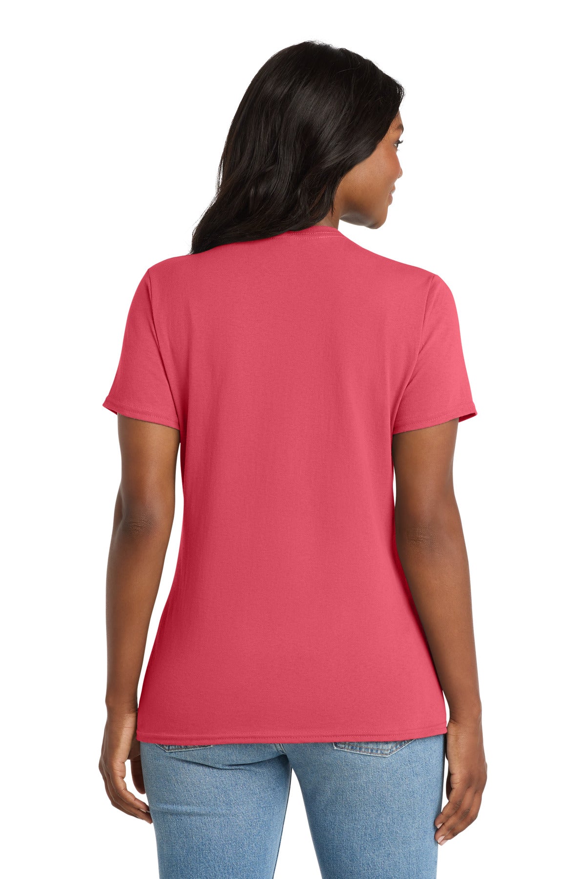 Port & Co Women's Core Cotton V-Neck Tee. LPC54V - Coral - back
