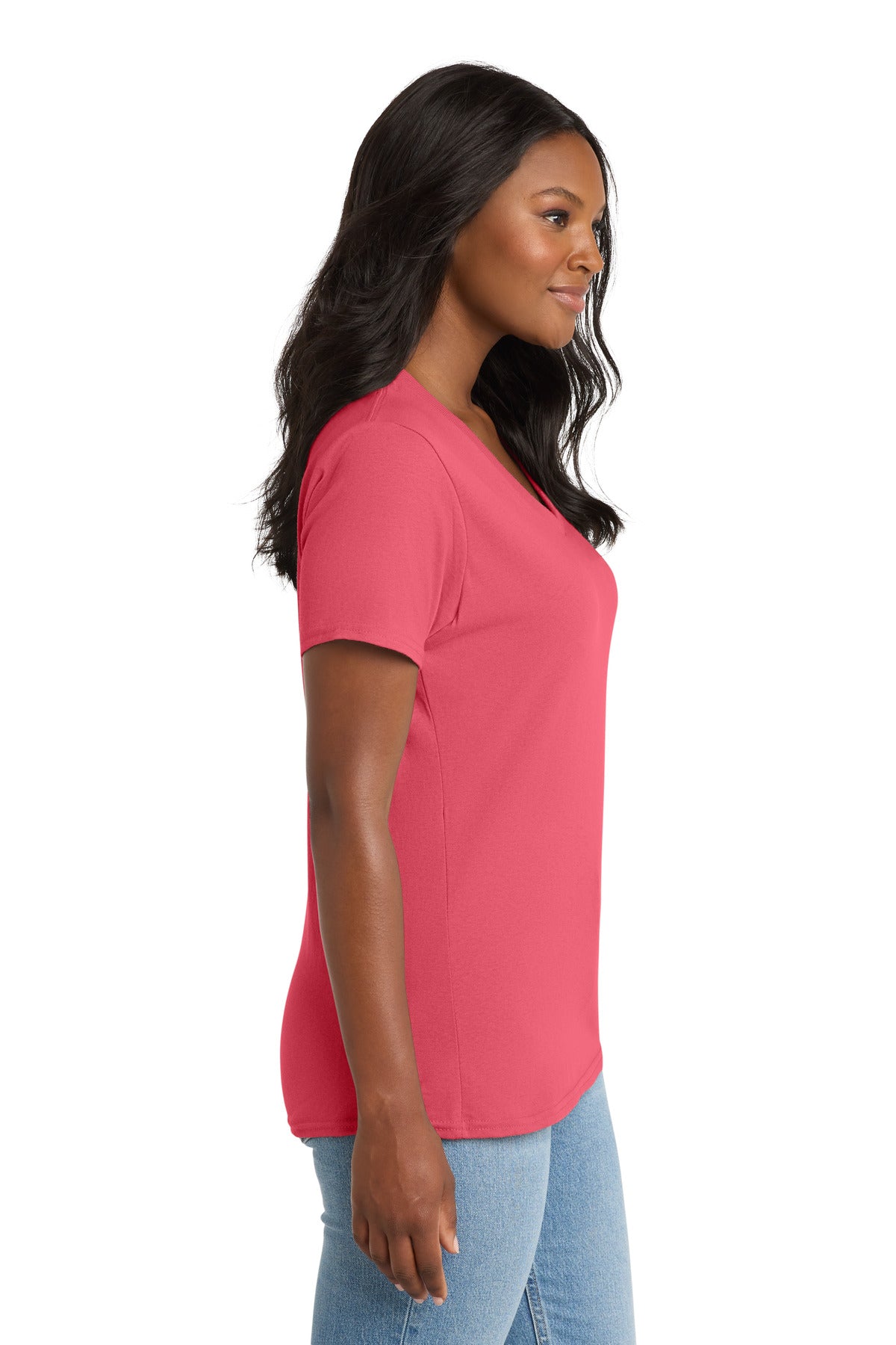 Port & Co Women's Core Cotton V-Neck Tee. LPC54V - Coral - side