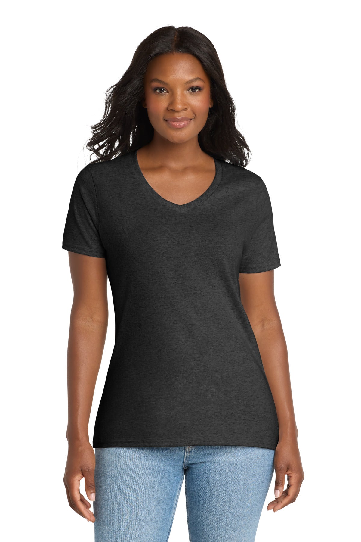 Port & Co Women's Core Cotton V-Neck Tee. LPC54V - Dark Heather Grey - front