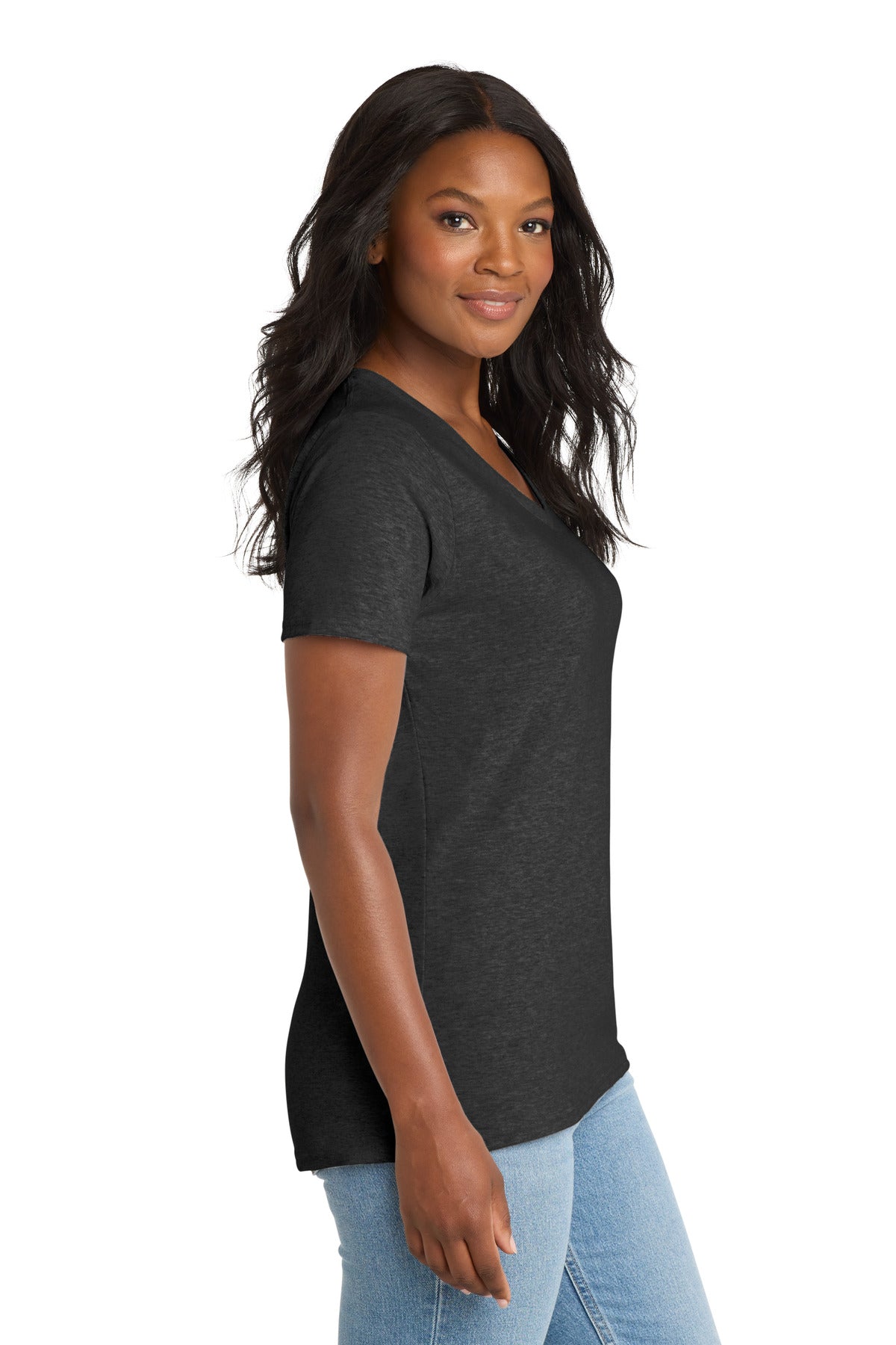 Port & Co Women's Core Cotton V-Neck Tee. LPC54V - Dark Heather Grey - side