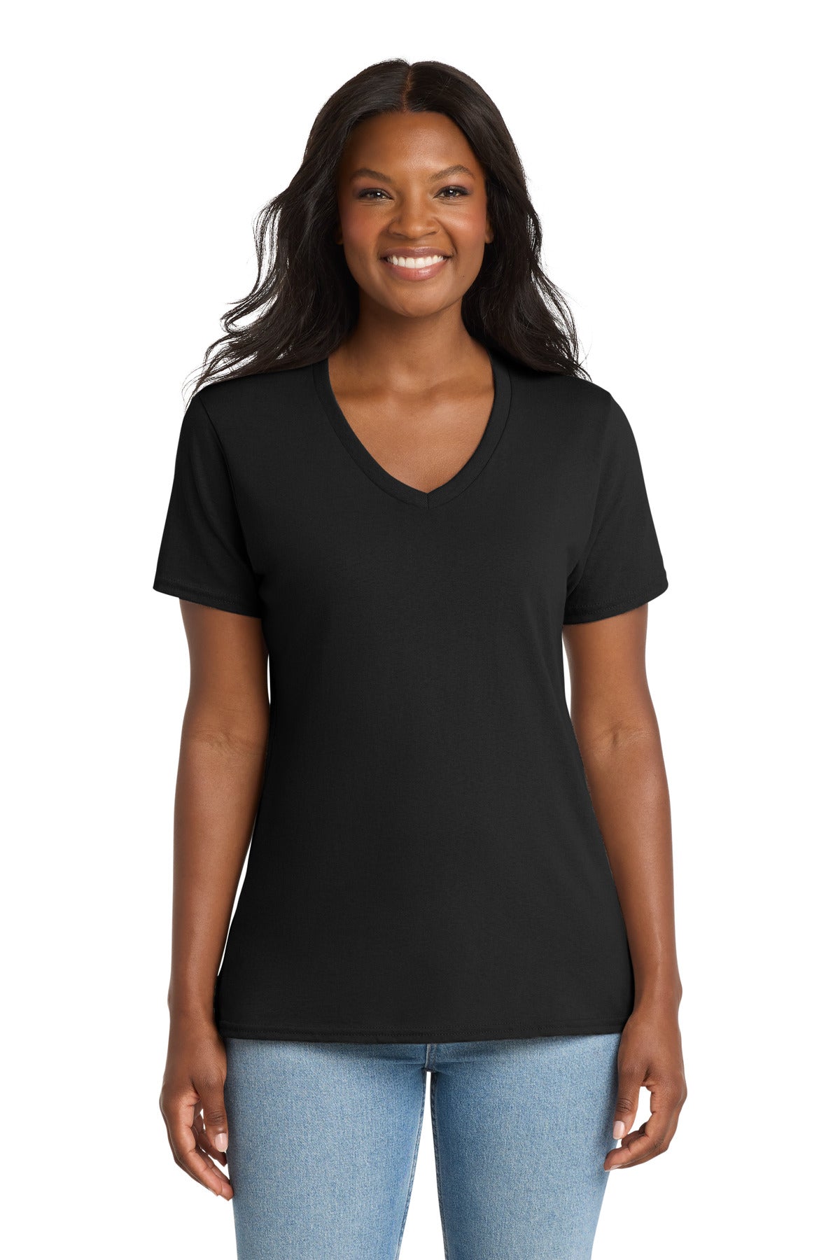 Port & Co Women's Core Cotton V-Neck Tee. LPC54V - Jet Black - front