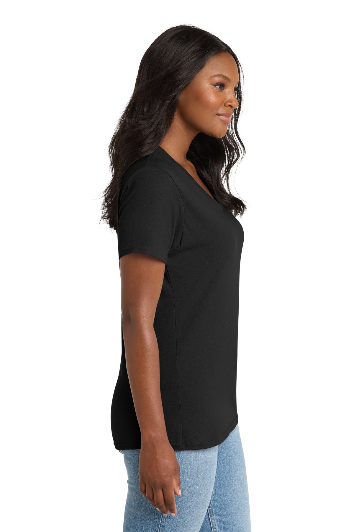 Port & Co Women's Core Cotton V-Neck Tee. LPC54V - Jet Black - side