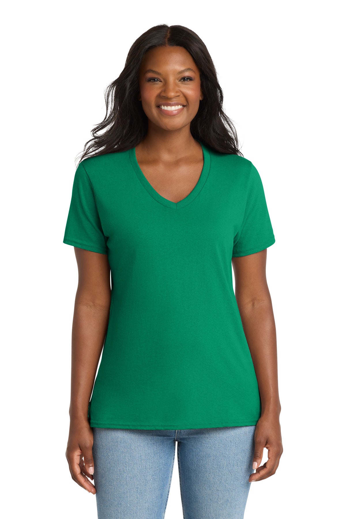 Port & Co Women's Core Cotton V-Neck Tee. LPC54V - Kelly - front