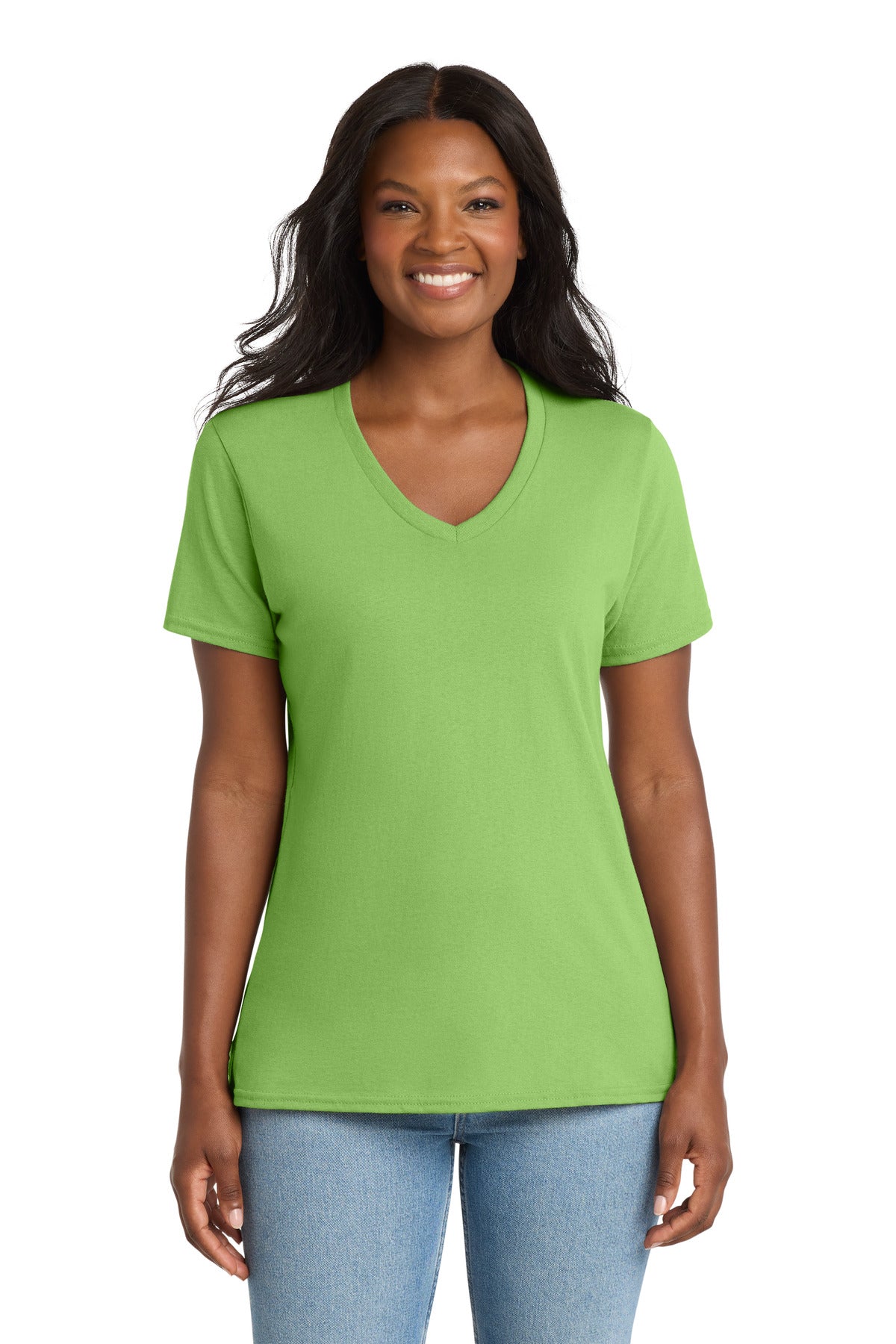 Port & Co Women's Core Cotton V-Neck Tee. LPC54V - Lime - front