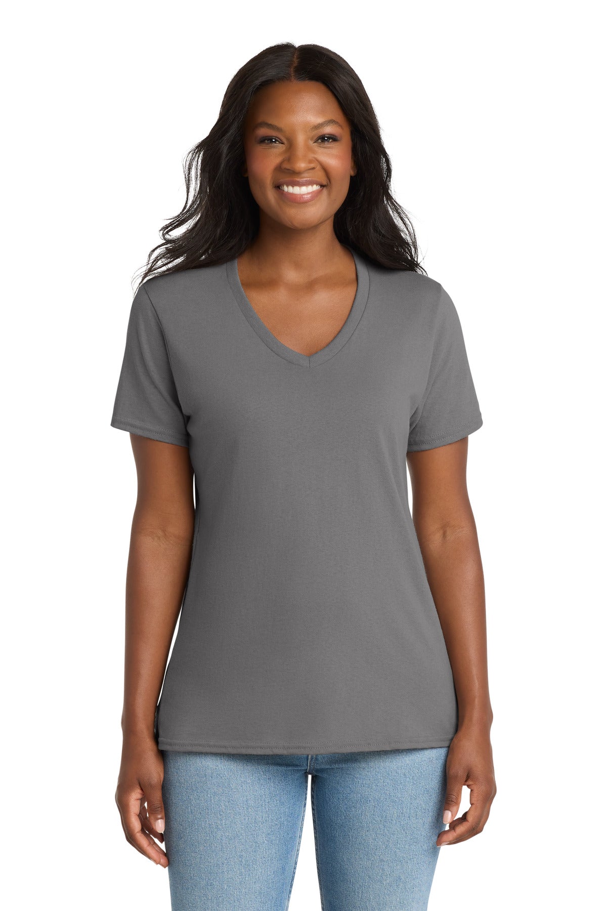 Port & Co Women's Core Cotton V-Neck Tee. LPC54V - Medium Grey - front