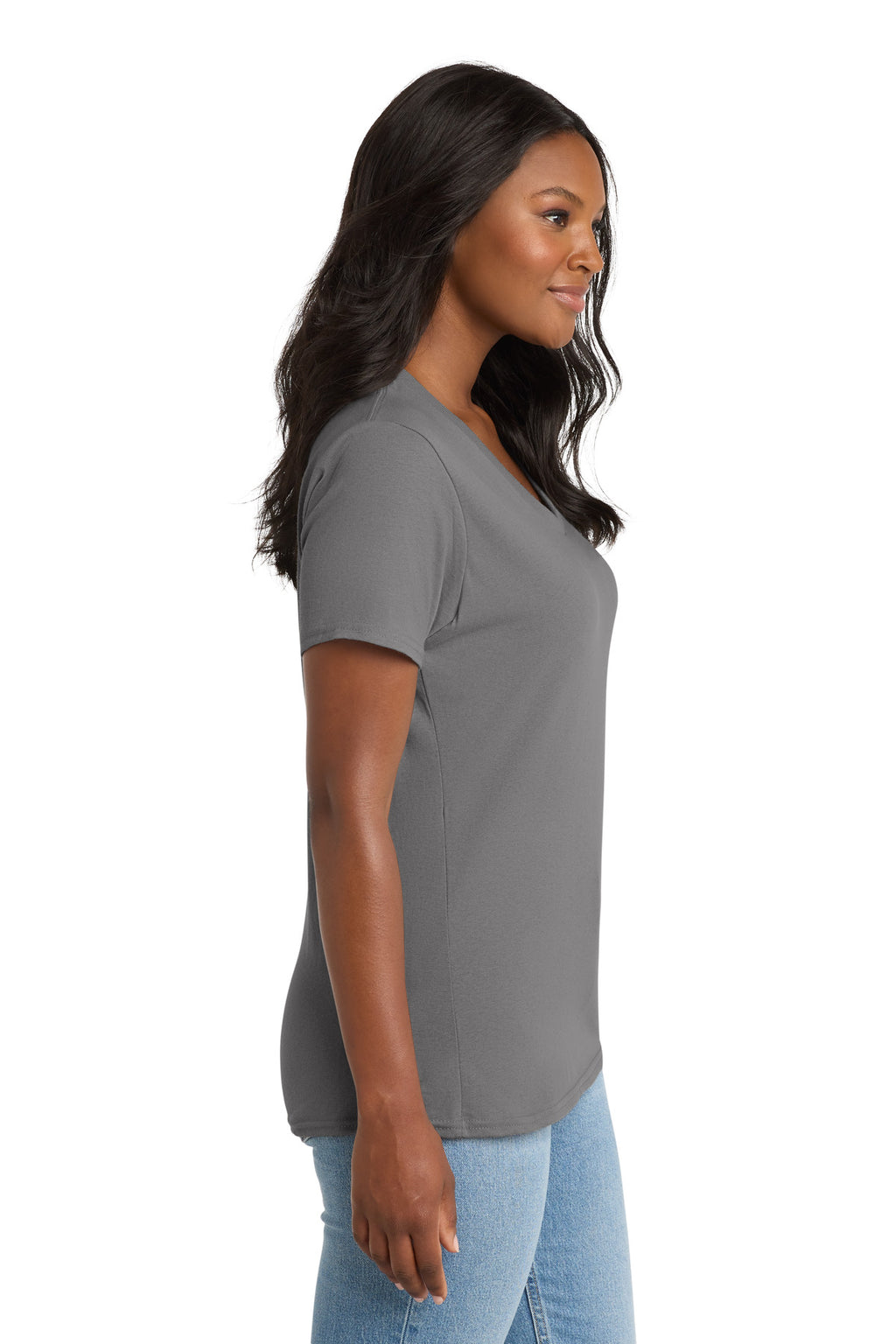 Port & Co Women's Core Cotton V-Neck Tee. LPC54V - Medium Grey - side