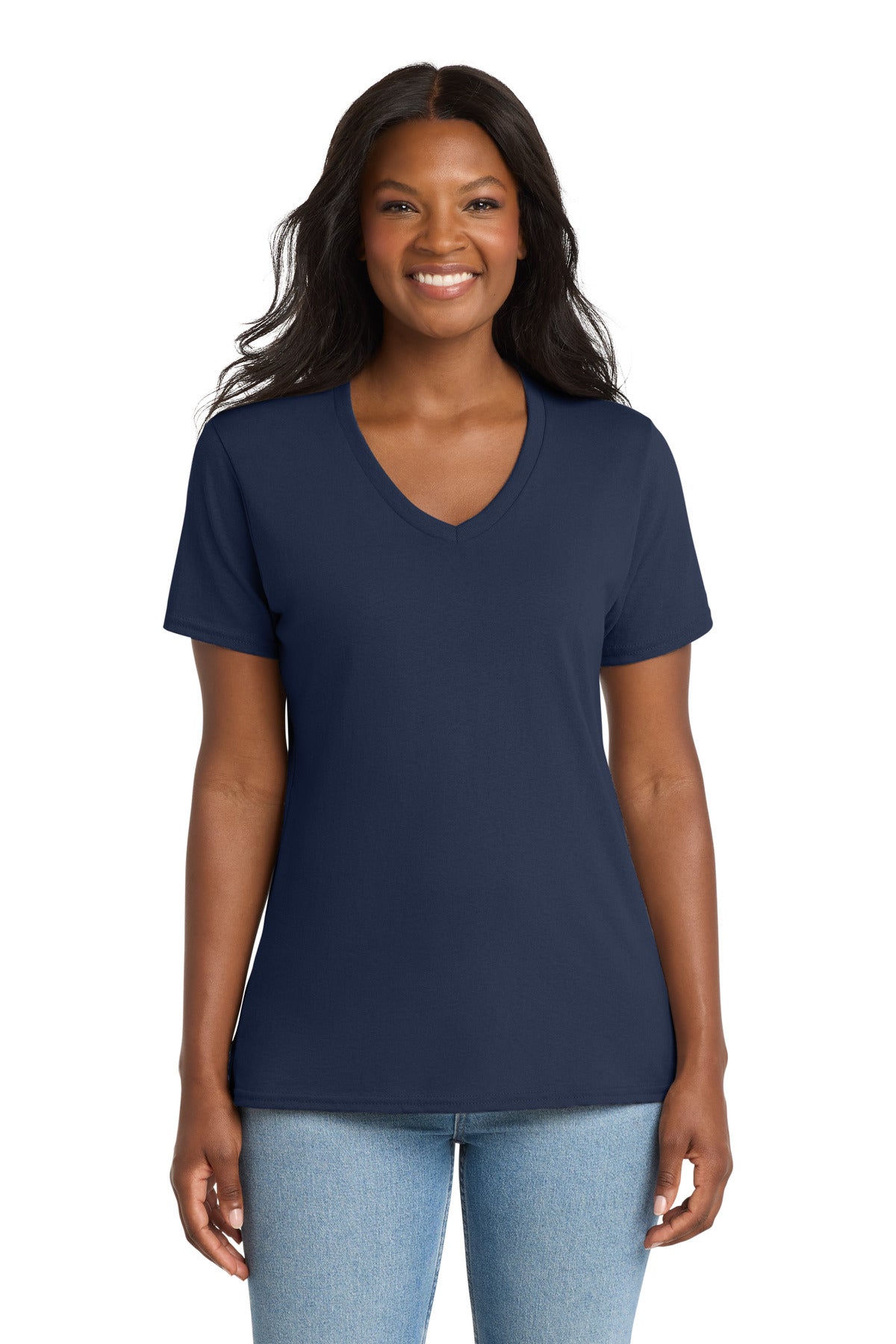 Port & Co Women's Core Cotton V-Neck Tee. LPC54V - Navy - front