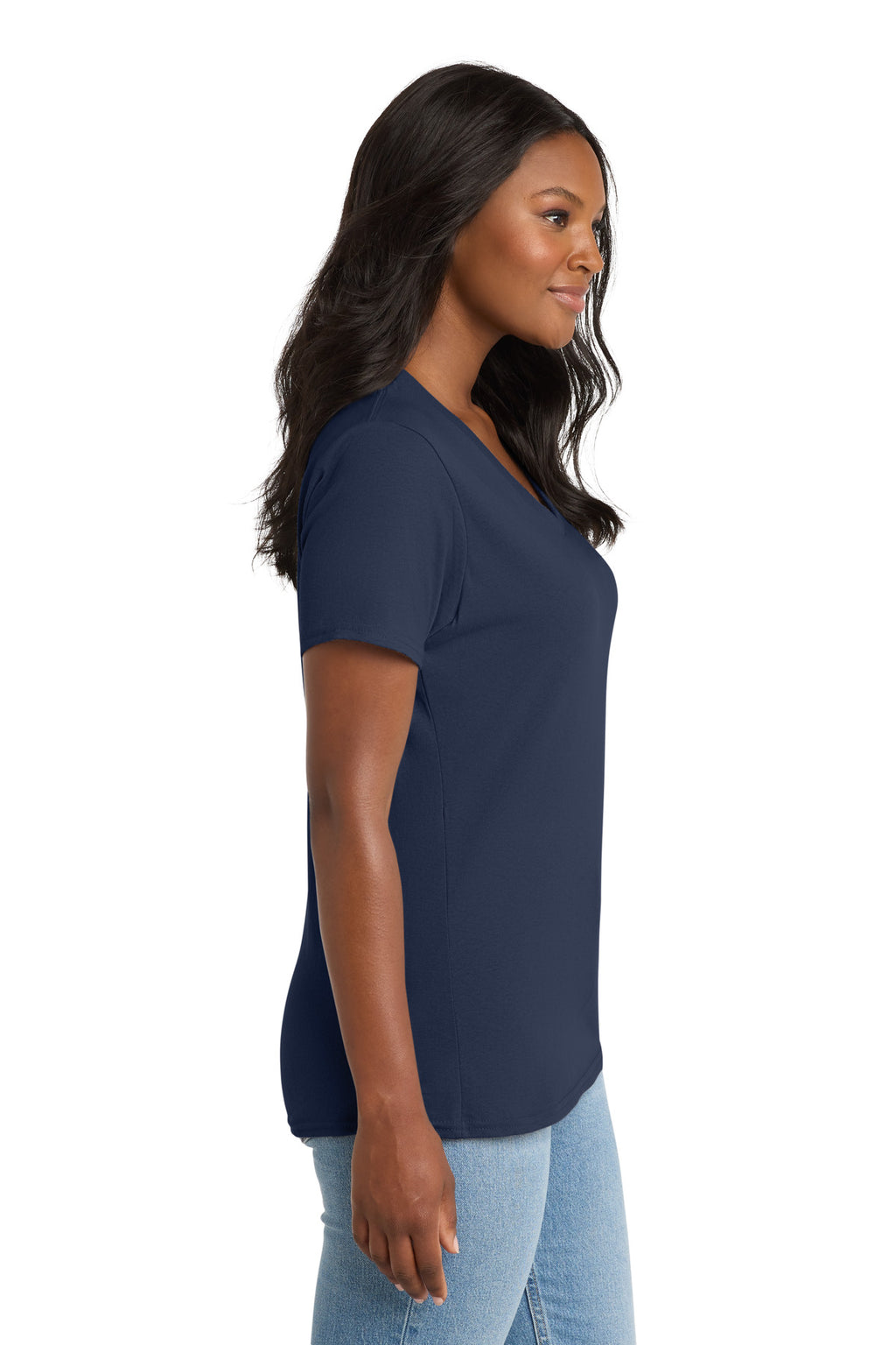 Port & Co Women's Core Cotton V-Neck Tee. LPC54V - Navy - side