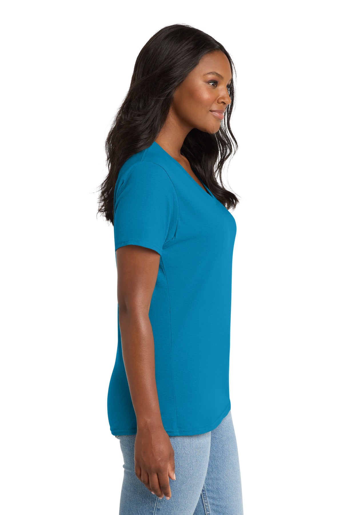 Port & Co Women's Core Cotton V-Neck Tee. LPC54V - Neon Blue - side