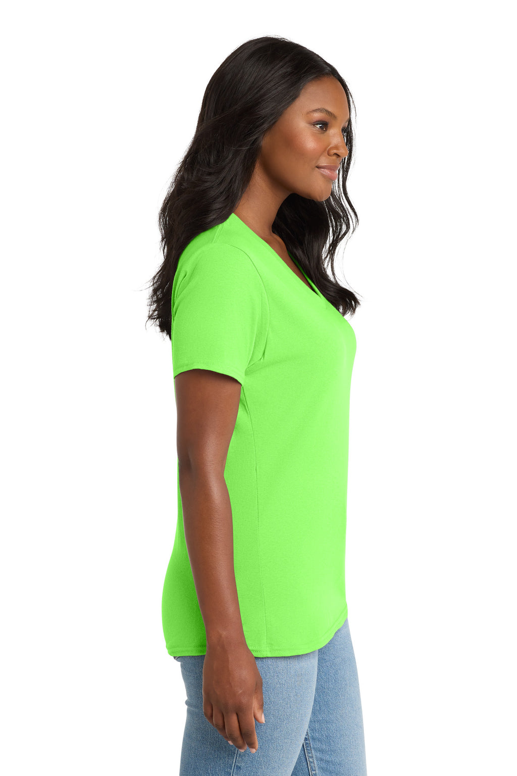 Port & Co Women's Core Cotton V-Neck Tee. LPC54V - Neon Green - side