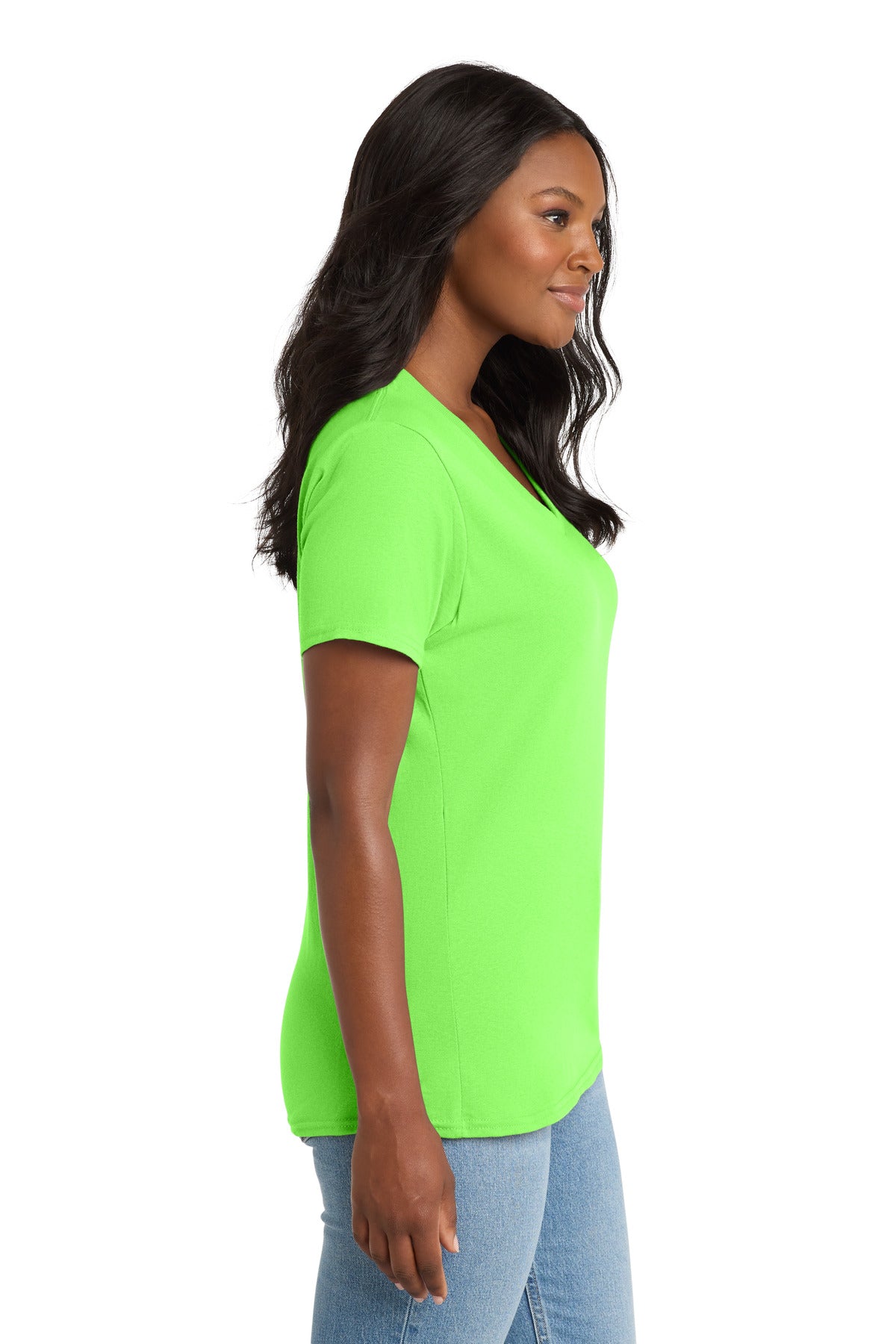 Port & Co Women's Core Cotton V-Neck Tee. LPC54V - Neon Green - side